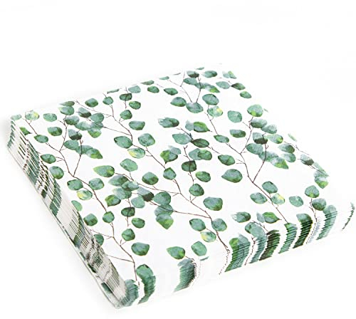 Servietten Eukalyptus, 20 Stück: Papierservietten Geburtstag, Hochzeit, Taufe, Kommunion, Frühling & Sommer, Geburtstagsservietten Frühling, Hochzeitsdeko Tisch, Weiß & Grün, Serviette Party, 33x33 cm