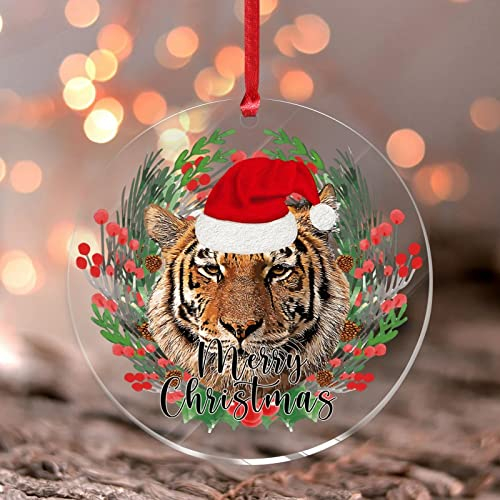 Animal Woodland Babys erstes Ornament Andenken Geschenk für Tierliebhaber Runder Weihnachtsbaum Ornament Kaninchen Tiger Schaf Papagei Hund Fuchs Acryl Personalisierte Weihnachtskugel für Indoor Home