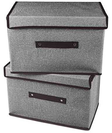 Uootach 2 Stück Aufbewahrungsbox, Faltbare Aufbewahrungsboxen mit Deckel, 36cm*23cm*24cm Stoffbox, Organizer für Spielzeug Aufbewahrungskörb, zum Aufbewahren von Kleidung, Büchern, Spielzeug(grau)