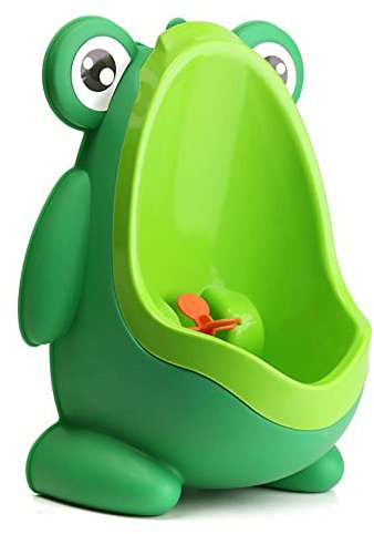 Funny Frog Boy Urinal, Kids Pee Trainer with Rotating Windmill Aiming Target, Children Potty Toilet Training, Easy Adjustable Height, Washable, Easy to Clean, Green or Blue Colour (Green)