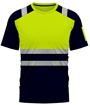 trending babz Hi Vis Security Work T Shirts Short Sleeves Safety Quick Dry Reflective Tape Round Crew Neck Breathable Workwear High Visibility Top S/2XL