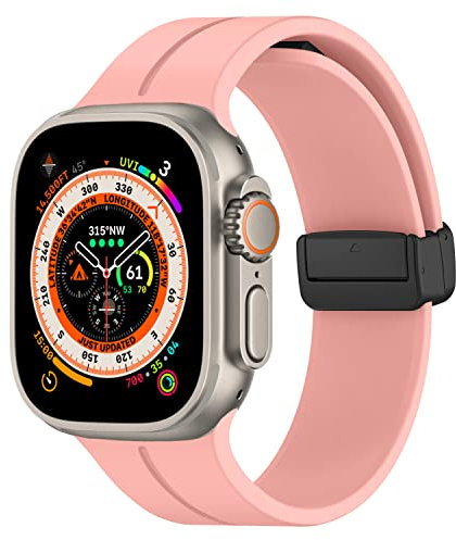 Magnética para Correa Apple Watch Ultra/2 49mm 44mm 40mm 45mm 41mm Series 8/7 se 6 5 4 3 42mm 38mm hombr/Mujer,Bracelet Silicona Deportiva Pulsera iWatch Band strap,Rosa Rosa