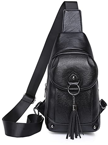 Damen Sling Bag Klein Brusttasche Leder Schultertaschen Handy Umhängetasche Crossbag Umhängen Wasserdicht Geldbörse Mini Bag für Outdoorsport, Wandern, Radfahren, Bergsteigen, Reisen (A-schwarz)