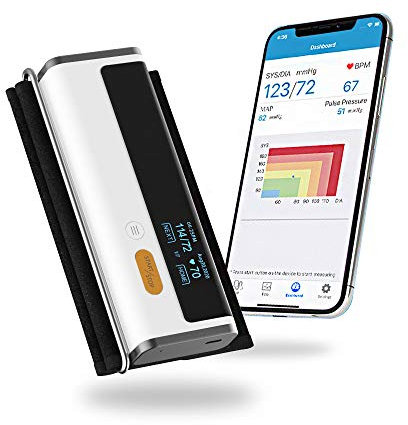 Blood Pressure Monitor with ECG, Upper Arm Automatic Cuff BP Machine, ECG & Heart Rate Monitoring, Built-in Bluetooth with Free APP for iOS & Android