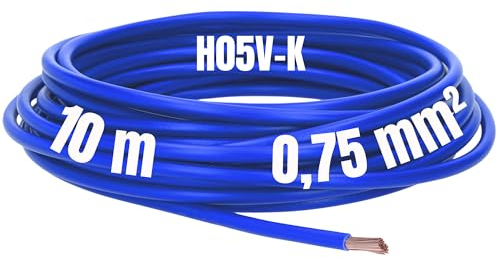 10 m Kalitec Cavo di cablaggio flessibile in PVC, 10 metri, H05V-K, 0,75 mm², 0,75 mm², cavo singolo in PVC, cavo da 0,75 mm2, cavo a filo singolo