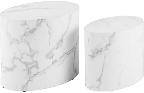 AC Design Furniture Rico Table Basse Lot de 2, H: 40 x l: 33 x P: 48 cm, Marbre Blanc, Bois, 2 pc