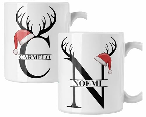 Coppia di tazze Natale Tazza Natalizia PERSONALIZZABILE con Iniziale e Nome Santa Claus Merry Christmas Mug 11 Oz Idea Regalo
