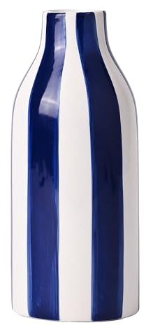 VICTOR&TERESA Vase Deko für Zuhause,Blau Weiß Porzellan Vase für Blumen,vase für tulpen,Modernes Bauernhaus Keramik Vase für Tisch,Kaminsims Akzent,Bücherregal,Wohnzimmer & Tafelaufsatz,Geschenk 19cm