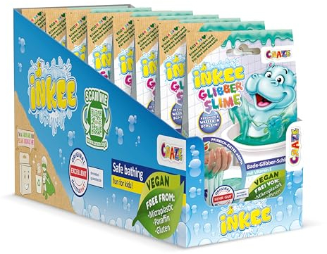 INKEE Pack de 10 Slime para la bañera de color verde con aroma a melocotón, convierte el agua en Slime, incluye una pegatina de la colección Hippo (4 para coleccionar), para 25 litros de agua cada uno