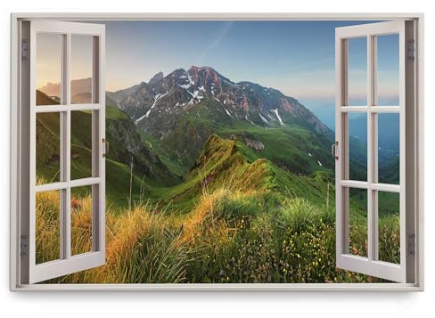 Paul Sinus Wandbild 120x80cm Fensterbild Berge Gebirge Natur Alpen Wiesen