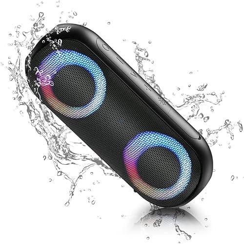 NOTABRICK Bluetooth Lautsprecher mit Licht, Tragbarer Musikbox mit IPX7 Wasserdicht, Kabellose Bluetooth 5.0 30W Stereo-Pairing, 24h Akku for Zuhause Draußen Party Reisen