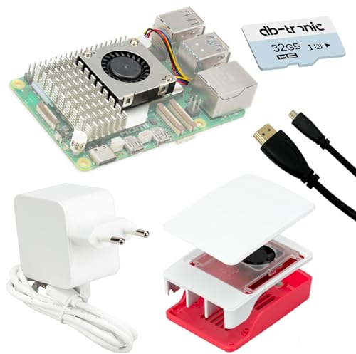 Raspberry Pi 5 Cooler Kit 8 GB | Adaptador de Corriente USB-C 27W | Vivienda | Enfriador Activo | Tarjeta de Memoria 64 GB | Cable Micro HDMI 1m | Raspberry Pi 5 8 GB de RAM