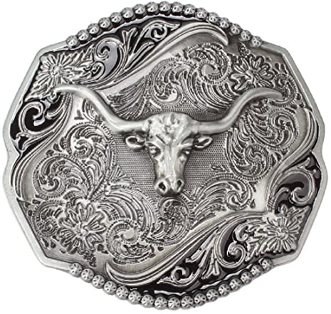 Punk Stierkopf Gürtelschnalle für Männer, Longhorn Stier Gürtelschnalle, Stier Filigran Gürtelschnalle, Jahrgang Western-Cowboy-Gürtelschnalle, Punk Rock Gürtelschnalle (Silber)