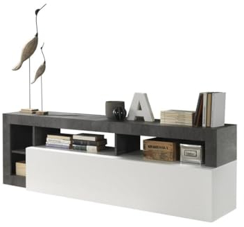 Unbekannt Vente-Unique-TV-Möbel mit 1 Tür & 4 Ablagen - Weiß lackiert & Beton-Optik - SEFRO
