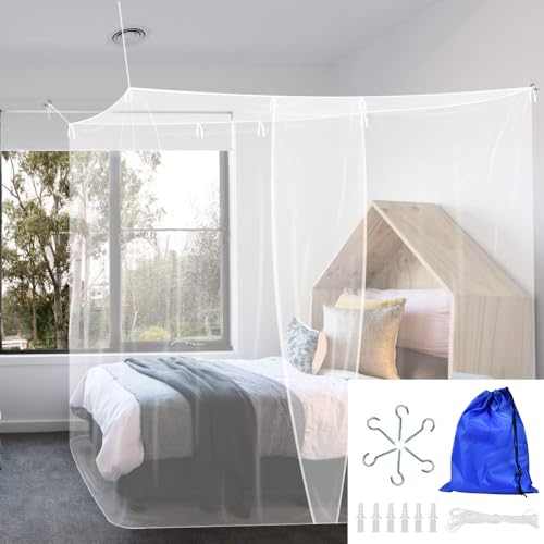 BUZIFU Zanzariera Letto Matrimoniale 200x200x180 cm Universale Zanzariera Quadrata Zanzariera Baldacchino Zanzariere Leggero e Traspirante Zanzariera per Letto Doppio per Letto Matrimoniale
