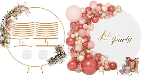 Lmaqfum 6.6ft Round Backdrop Stand and Cover Set, Gold Circle Balloon Arch Stand Metal Arch Backdrop Stand Wedding Arch Frame for Birthday Party Baby Shower Ceremony Banquet Decoration