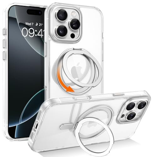 Telaso for iPhone 16 Pro Case, [Compatible with MagSafe] with Magnetic 360° Rotatable Ring Stand Slim Shockproof Protective Phone Cases for iPhone 16 Pro 6.3, Clear