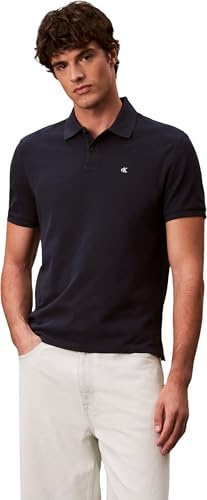 Calvin Klein Herren Poloshirt Kurzarm Monogram Pique aus Baumwolle, Blau (Dark Sapphire), XXL