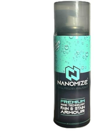 NANOMIZE Armour Waterproof Spray Long-Lasting & fast Drying Rain & Stain Protector for Shoes, Clothing, Car Interiors, Leather, Nubuck, Suede & Canvas Water Repellent for Footwear & Jackets (200 Ml)
