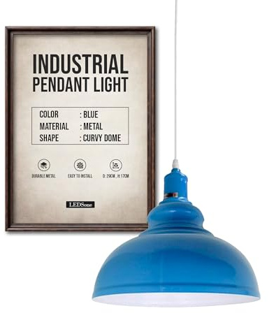 LEDSone Industrial Curvy Dome Pendant Light 95cm Adjustable Hanging Ceiling Fixture Metal Blue E27 Pendant Light Fitting for Home Decor, Restaurants, Cafes, Bars, Offices and Stylish Spaces