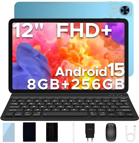 DOOGEE T36 Tablette avec Clavier Android 15, 2025 Tablette 12 Pouces 20 Go + 256 Go / 2 to Tablette avec SIM, Tablette Tactile 8800 mAh, Tablette Gaming Octa-Core avec Stylo/Clavier/Souris/Etui