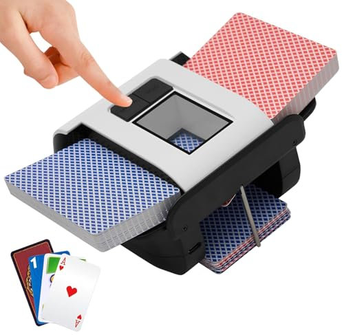 Automatischer Kartenmischer, 1-2 Decks, manuelle und automatische Modi, wiederaufladbarer 2000-mAh-Akku, geräuscharm für Poker, UNO, Blackjack, Skip-Bo, Phase 10, Texas Hold'em, Belote