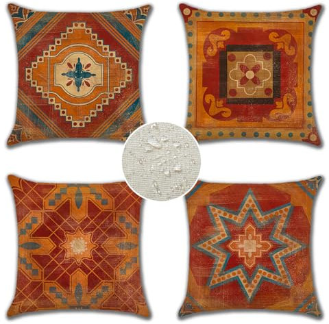 JOTOM 4er Set Outdoor Kissenbezüge Boho, Dekorative wasserdichte Wurf Kissenbezug Moderne Kissenhüllen Sofakissen Dekokissen Zierkissenbezug für Wohnzimmer Garten Deko (45x45cm, Geometrie)