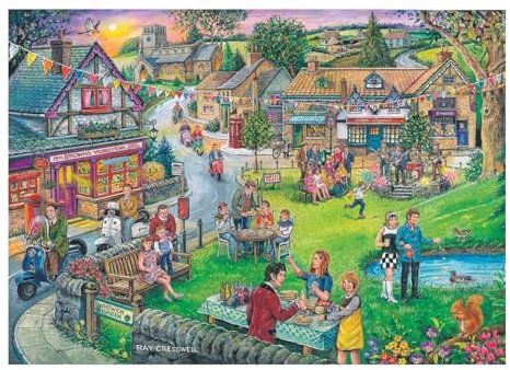 The House of Puzzles Sixties Age 3+ Green Jigsaw - Big 250 Piece Jigsaws For Adults & Kids, Extra Large Pieces, Artist Illustrated, Scenic Landscape, Deluxe Puzzle Gifts