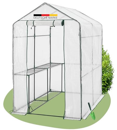 DELUKE® Tomatenhaus Pflanzenhaus Krisp - 120x186x190cm | Gewächshaus Folie mit Ablagen | Schutz & Anzucht vieler Pflanzen | Sturmfestes Gewächshaus