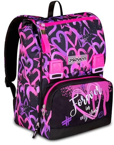 Seven Zaino Doppio Scomparto Estensibile, Rosa, Maxi Capienza, Schienale Preformato, Bambina e Ragazza, Scuola