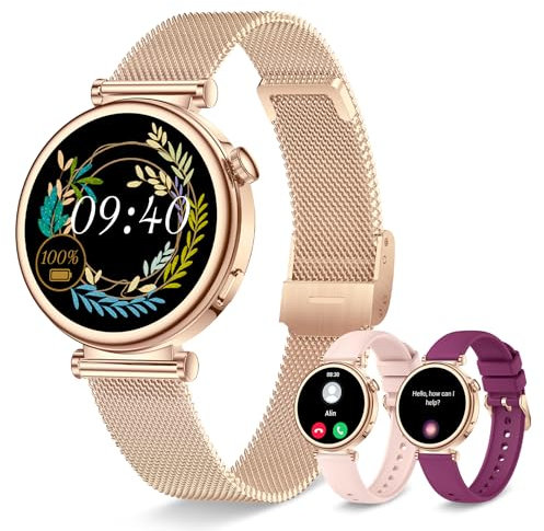 Montre Connectée Femme avec Appel Bluetooth, Smartwatch Ronde 1,27 41mm pour Petit Poignet, 3 Bracelet, 100 Modes Sport Suivi Sommeil Fréquence Cardiaque Podomètre, Compatible Android iOS (OrRose)