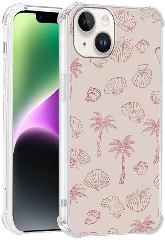 Yoedge Transparente Coque pour iPhone 14/iPhone 13, Coquilles Rosa Aesthetic Motif Étui Mignon Design Housse pour Filles, Silicone Cover Anti-Rayures Protection Case pour iPhone13 6,1,Cocotier