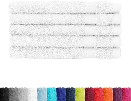 BaSaTex Asciugamano in spugna per ospiti, 30 x 50 cm, in confezione da 5 pezzi, 100% cotone, prodotto in verde, colore: bianco
