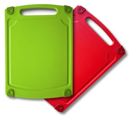 Coolinato Schneidebretter 2er Set in Rot und Grün, 29x20 cm, antibakterielle Kunststoff-Schneidbretter, rutschfest und spülmaschinenfest, Küchenbretter für Fleisch, Gemüse und Brot