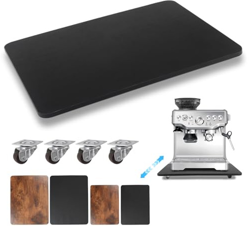 360° Appliance Slider Sliding Tray, Coffee Maker Rolling Tray for Counter Under Cabinet Coffee Pot Mat for Espresso Machine, Toaster, Air Fryer, Quiet Wheels, Black (Large 15.7×13)