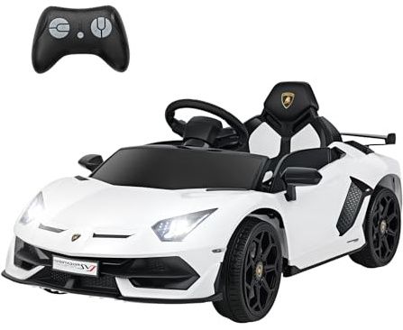 GOPLUS Elektroauto für Kinder, Lamborghini Kinderauto mit LED Scheinwerfer, Hupe, Fernbedienung, Musik, USB & MP3, 3-5 km/h Elektro Auto, Elektroauto für Kinder ab 3 Jahre (Weiß)