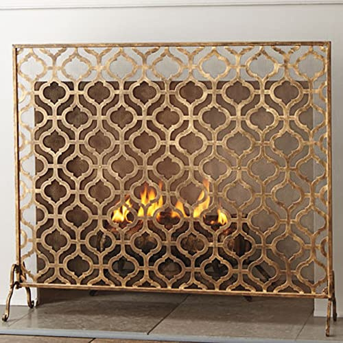 Fireplace Screen, Single Panel Rectangular Antique Brass Decorative Cover for Pets, Customizable Fire Guard for Indoor Use