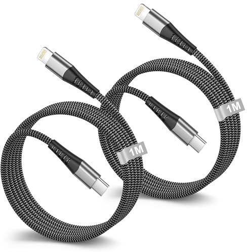 Cable USB C a Lightning 1M 2Pack[Certificado Apple MFi], Cable iPhone USB C Cable Lightning USB C 1M Cable Cargador iPhone Carga Rapida Cable Lightning para iPhone 14 13 12 11 Pro Max/Mini/XS/XR/8/SE