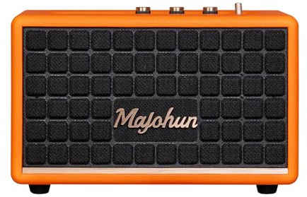 Majohun 100W Peak Wood Bluetooth 5.4 Speaker, Vintage TWS Stereo (Orange) | Retro style with bass & treble control, AUX & USB input; multiple modes, clear sound ideal for home, room, office, party use.