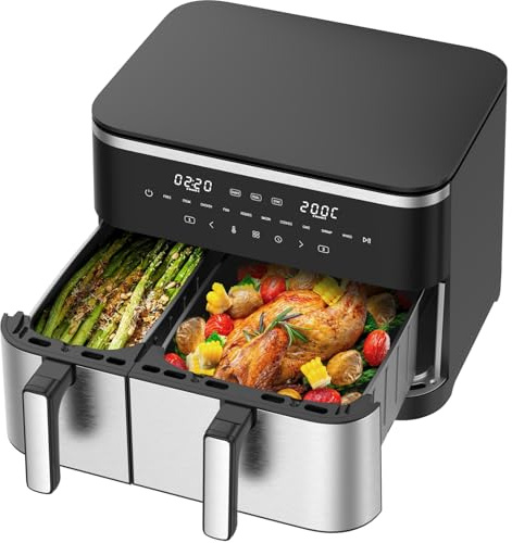 Air Fryer Dual Zone XXL 11L – 2600W Friteuse à Air (4L+7L), 10 Programmes, Sync Finish & Dual Cook, Écran Tactile LED, Rappel Secouer, 80–200°C