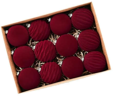 Bosiyrggrl Christmas Balls Christmas Tree Decor 12Pack Luxurious Flocked Christmas Ornaments Ball Bauble for Christmas ThemeParty A