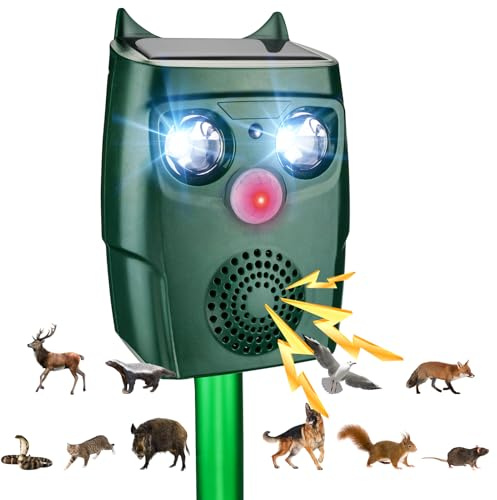 Katzenschreck für Garten, Katzenschreck Ultraschall mit Bewegungsmelder, 3 Ultraschall Modi und Blitz können Automatisch Tiervertreiber, Katzenabwehr, Marderschreck, Hundeschreck, Wetterfest, Solar