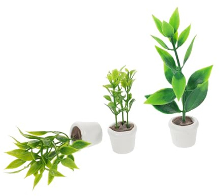 Hohopeti 3pcs Miniature Dollhouse Decor Mini Bonsai Pots Artificial Green Plants Evergreen Low Maintenance for Fairy Garden Festival Events Desktop and Dollhouse Accessories