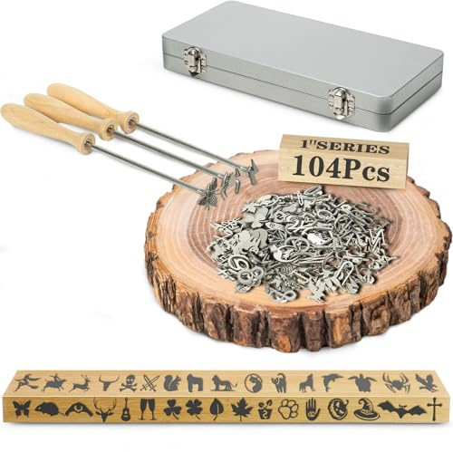 104Pcs Mini Branding Iron Kit, 1 Inch Stainless Steel Branding Irons for Wood, Leather, Steak - with Toolbox & Alphabet, Numbers (104PCS 1 Assorted Characters Set)