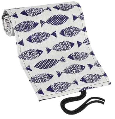 MAGICLULU Canvas Pencil Roll Mäppchen mit Fächern Tragbarer Stifterollen Organizer mit Süßem Cartoon Saury Muster Praktische Federtasche für Buntstifte zum Zeichnen und Skizzieren Geschenk