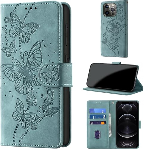 for iPhone 13 Pro Wallet Case Flip, Light Green | RFID Blocking, 3 Card Holder Stand, Shockproof TPU Shell, PU Leather Magnetic Closure