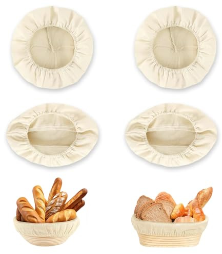 fKiZanthene Leineneinsatz für Gärkörbchen Set aus Baumwolle und Leinen, Vier Stück Rund und Oval für Sauerteig Brot Gärkorb Zubehör zum Backen in Küche und Haushalt
