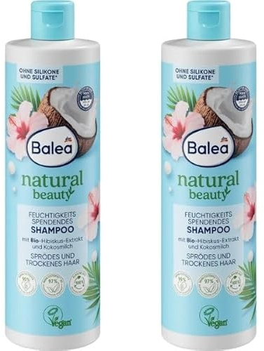 Balea Natural Beauty Shampoo für lockiges und krauses Haar, mit Bio-Macadamiaöl und Sheabutter, 97% natürliche Inhaltsstoffe, vegan 400 ml (Hibiskus-Kokosmilch)