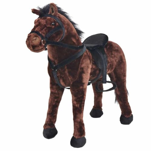 GeenYuu Plüschtier Pferd Stehend Dunkelbraun XXL aus Plüsch mit Soundfunktion Sattel Zügel 71x62 cm bis 100 kg Tragkraft Kinder Kuscheltier Spielzeug Geschenk für Mädchen Jungen