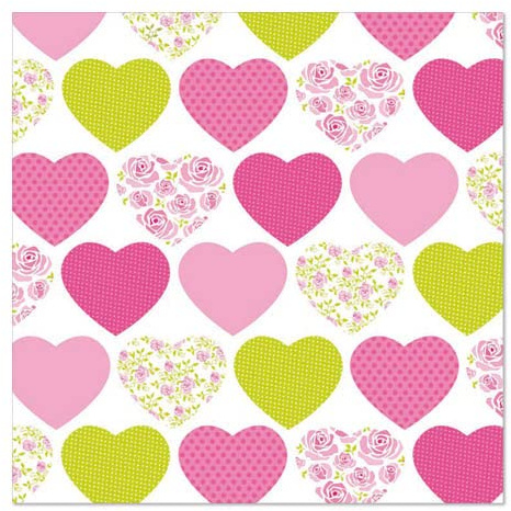 Servietten Sweetheart 33x33cm, 3-lagig, 20 St.Packung, 1/4-Falz